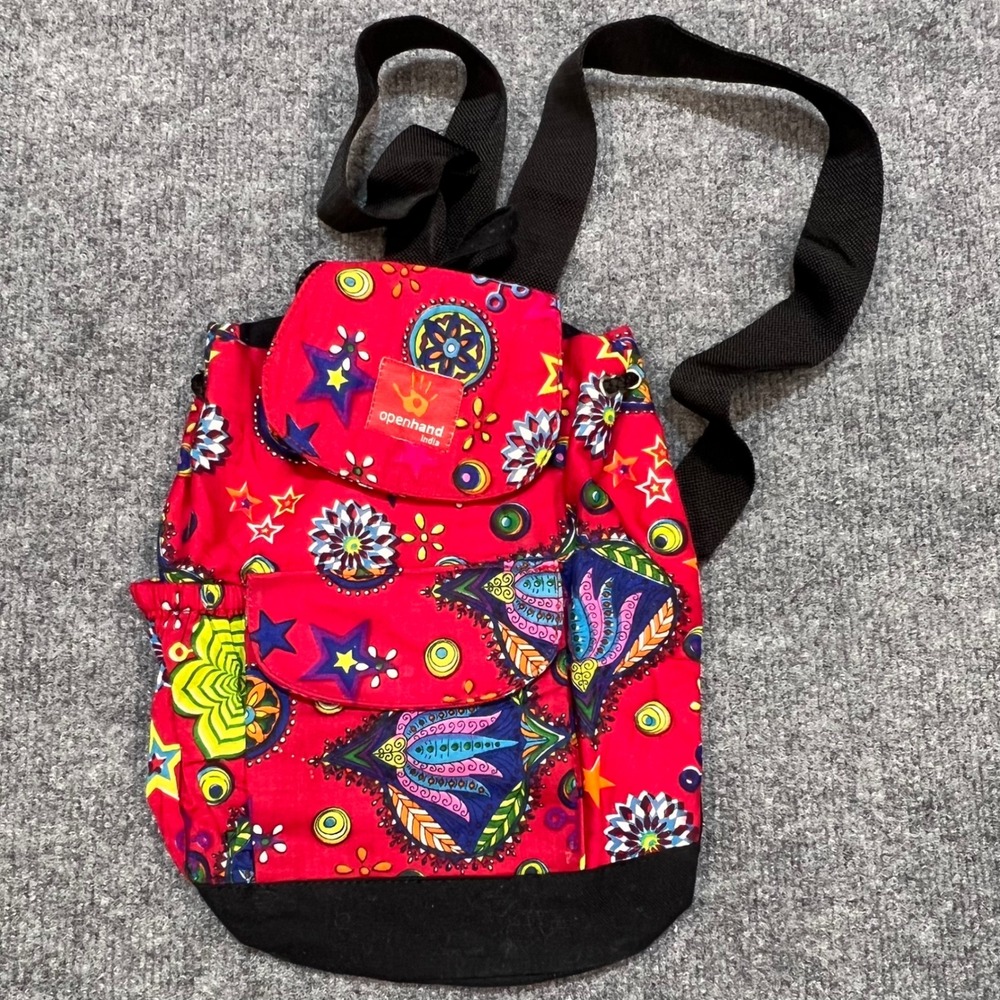 Openhand India Mini Backpack Women OS Red Boho Canvas Star Print